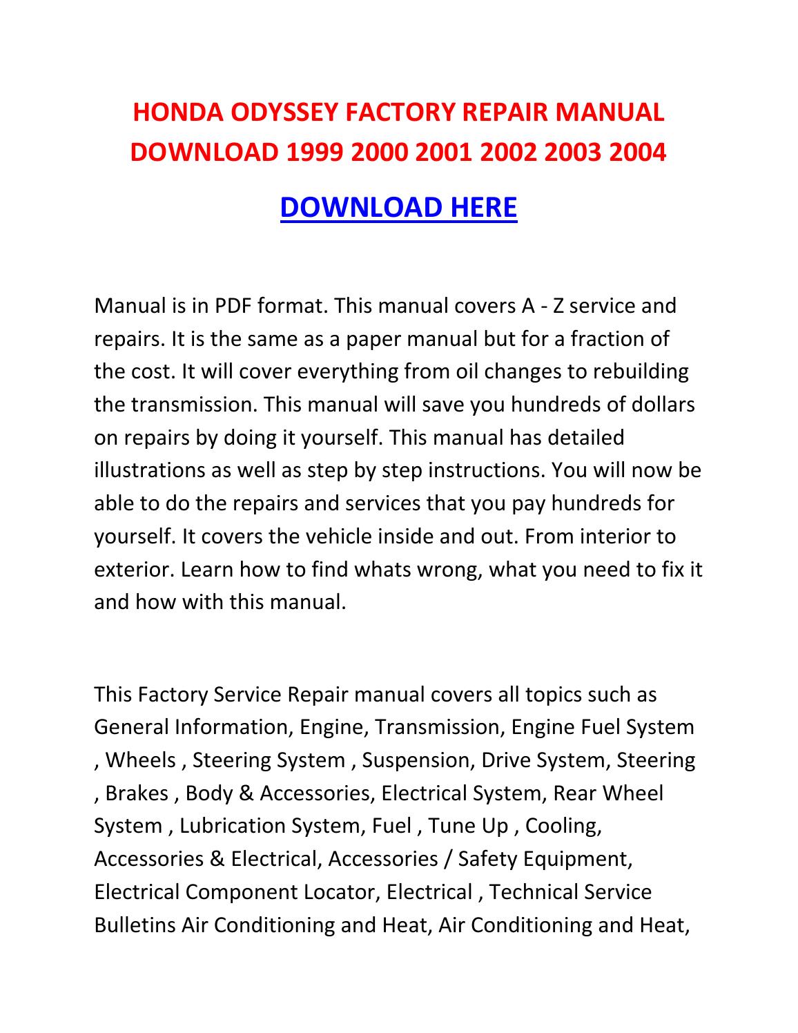 Honda odyssey service manual pdf